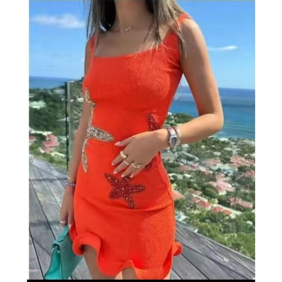 ORANGE Sequin Starfish Mini Dress Size Medium NEW NWOT - Picture 1 of 3
